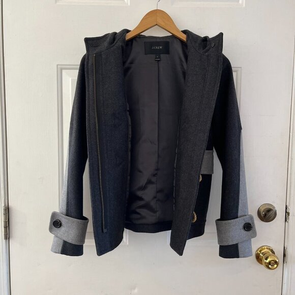 J.Crew Woman's Black/Grey Wool Outdoor Duffle Toggle Short Coat Sz 0 - Picture 7 of 11